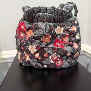 Johnny Was Floral Embroidered Velvet Bag - Gray and Red